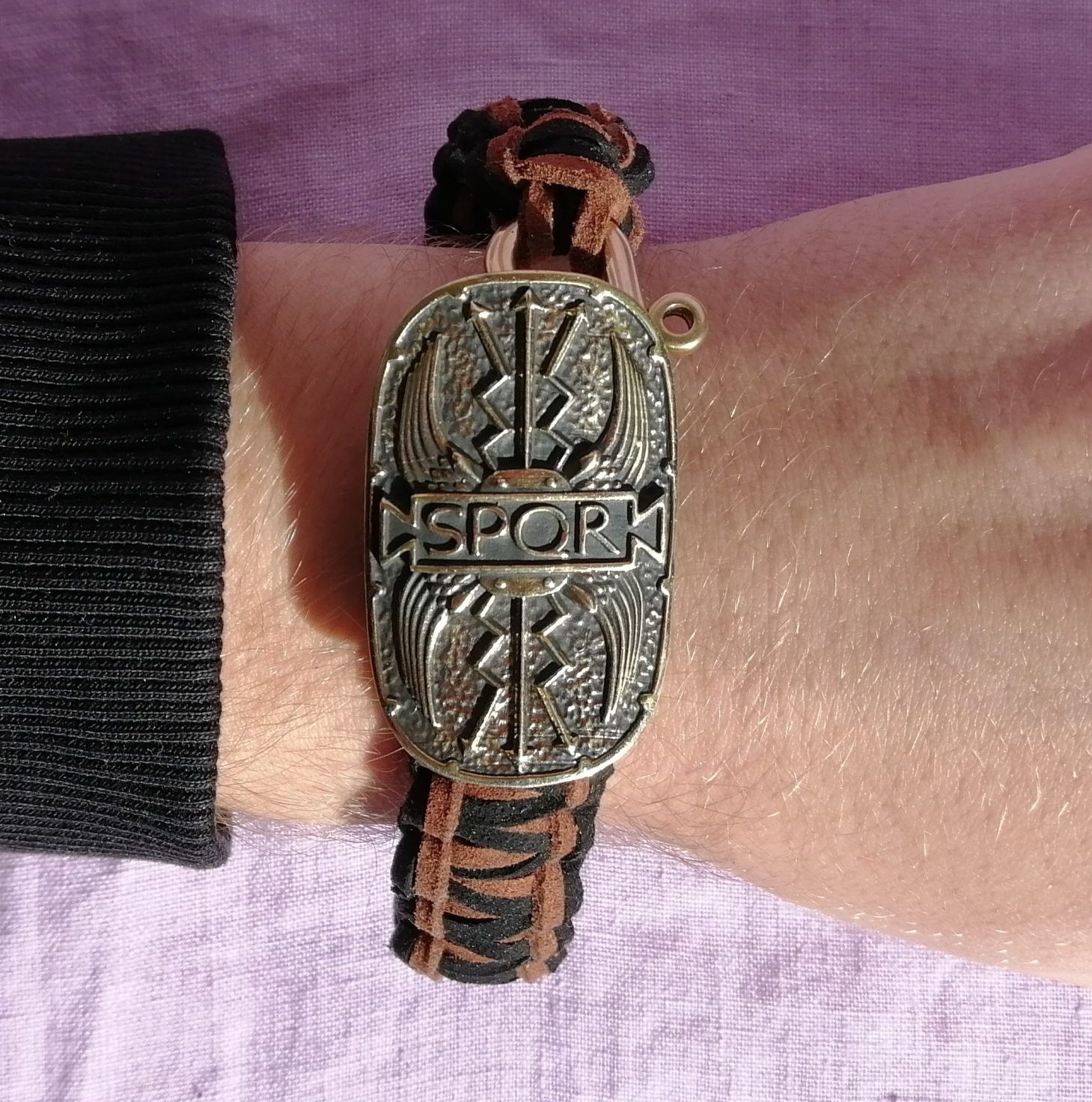 IMG_20211020_132504 roman brass spqr bracelet with leather band