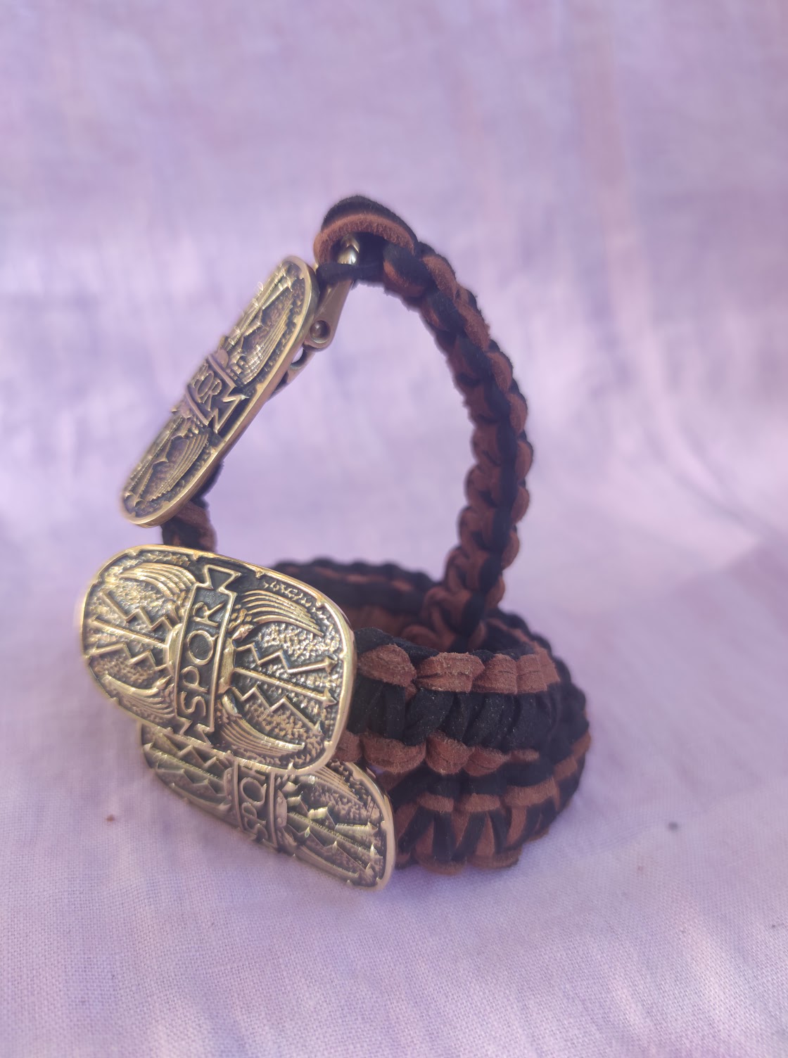 IMG_20211020_132504 roman spqr brass bracelet with leather wrist band